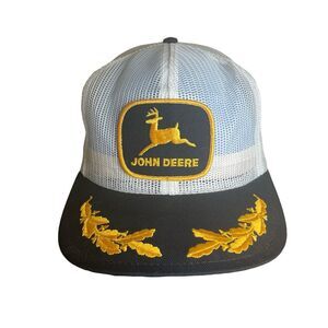 Rear VTG New OS John Deere Full Mesh White/Black w/Scrambled  Egg Trucker Hat